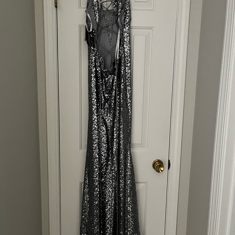 Sequin V front halter maxi dress